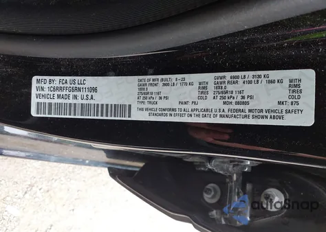 2024 Ram 1500 Big Horn 4X4 5'7 Box from USA, damaged, VIN 1C6RRFFG6RN111096